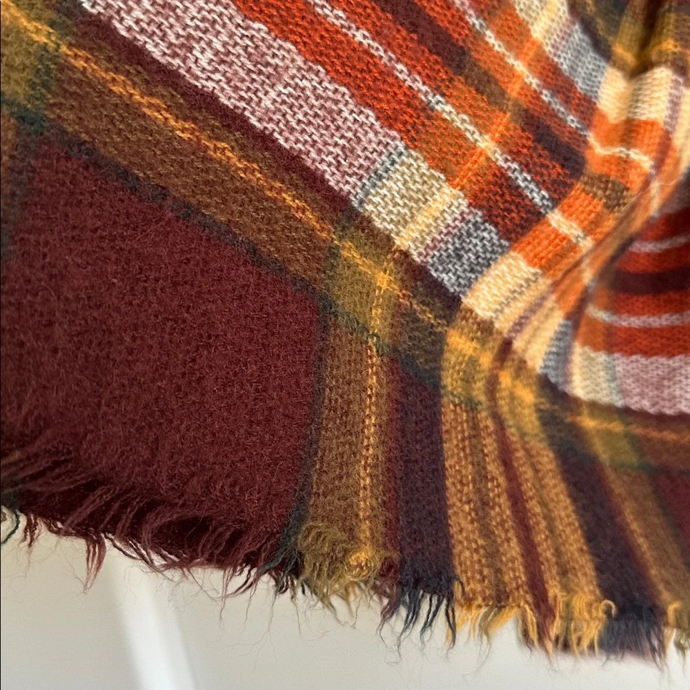 Zara Plaid Scarf Shawl Wraps in Burgundy and Orange Square 53” by 53”